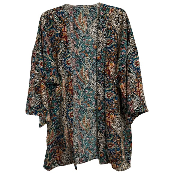 NWOT Boho Mixed Prints Open Front Kimono L - Picture 6 of 13